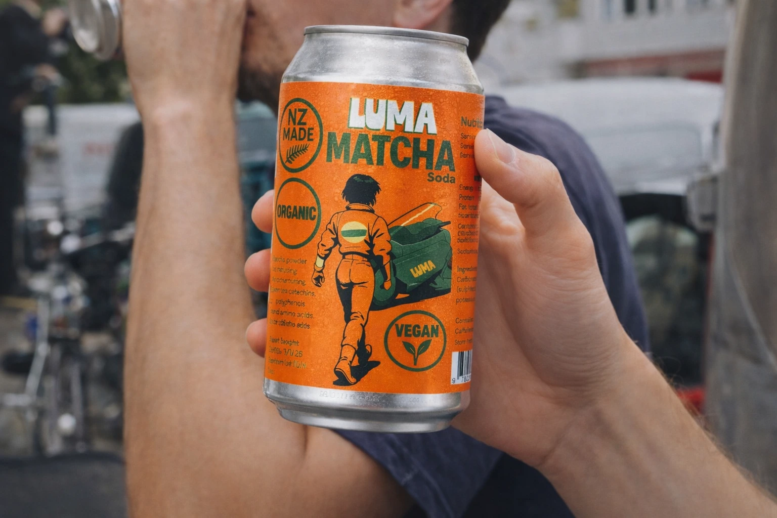 Luma matcha soda — close up label