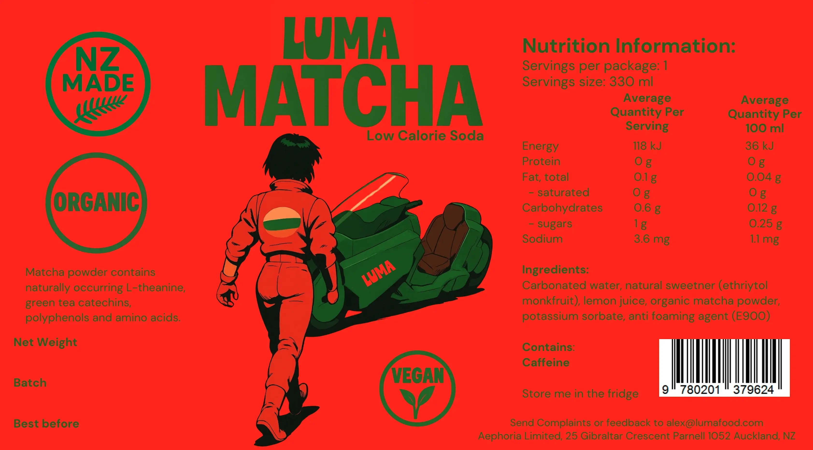 Luma Sugar Free Matcha Soda label